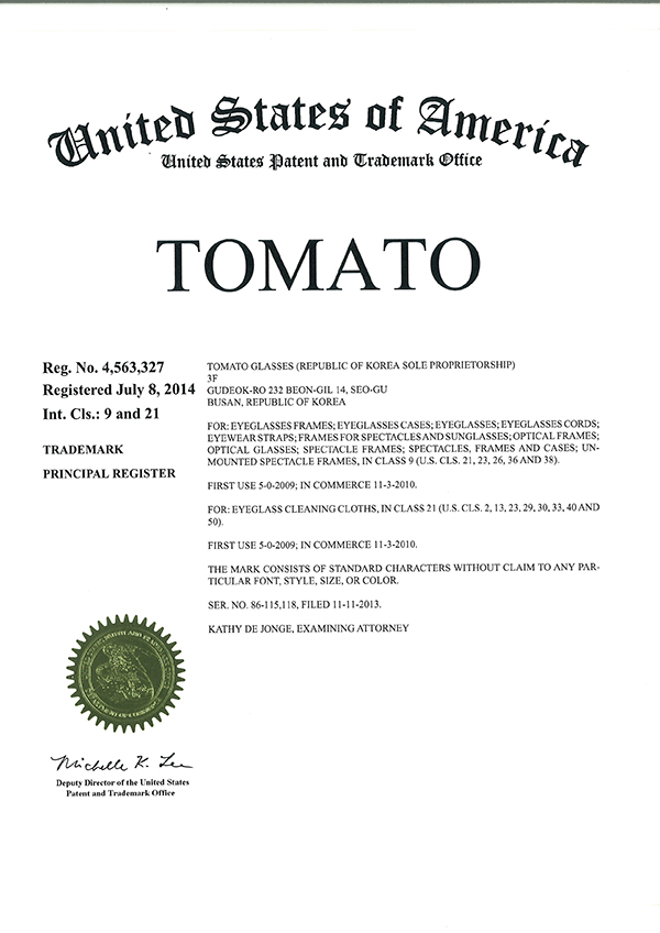 Certificate of Trademark Registration(USA)